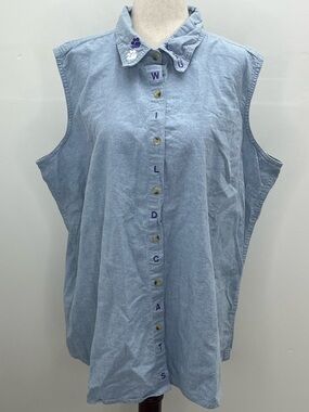 Cabin Creek KSU Wildcats Sleeveless Chambray Embroidered Plus Size Shirt 22W